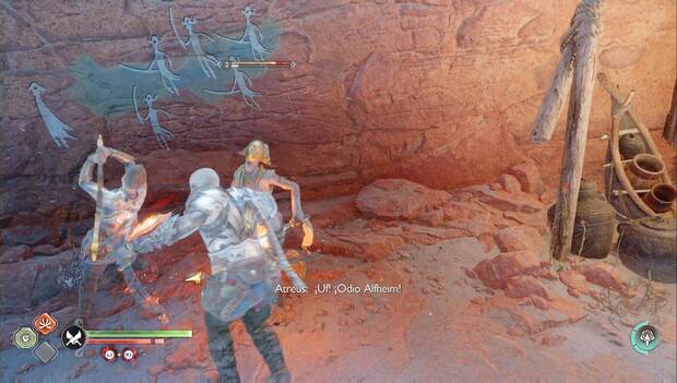 God of War Ragnarok - El secreto de Groa: Kratos y Atreus cargan a la vez contra un Elfo de la luz