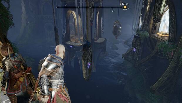 God of War Ragnarok - Cofre legendario #4 en Templo de la luz: punto desde el que saltar al cofre