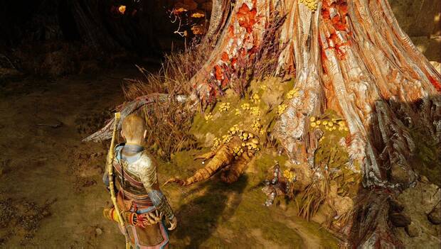 God of War Ragnarok - El santuario perdido: raíces de veist a los pies de Atreus