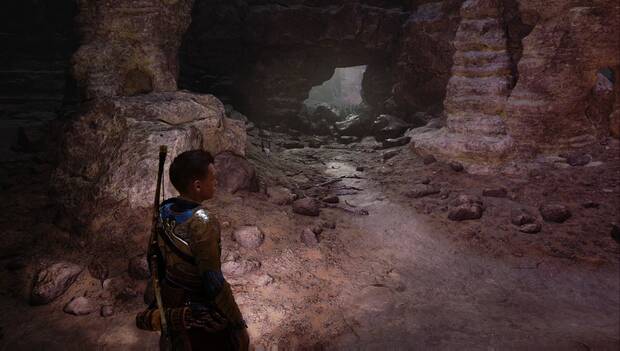 God of War Ragnarok - El santuario perdido: hueco por el que disparar la piedra sónica