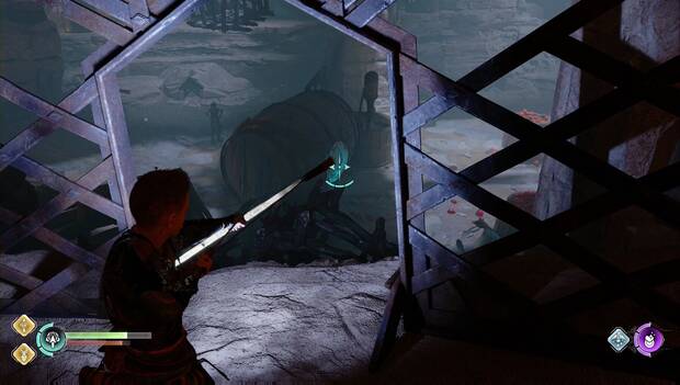 God of War Ragnarok - El santuario perdido: piedra sónica en la parte trasera del barril