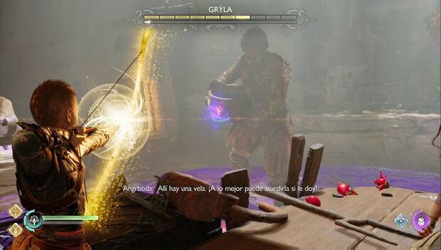 God of War Ragnarok - El santuario perdido: brillo violeta en la marmita