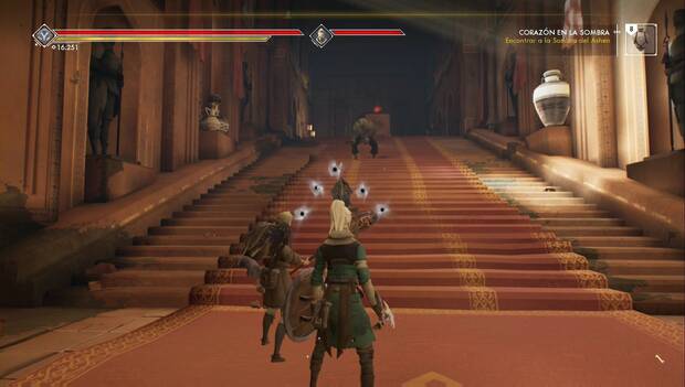 Ashen - Corazón en la sombar: enemigo gigante en lo alto de las escaleras