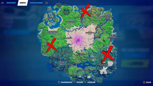 Fortnite - Ubicación de Acantilados Arenosos, Setos Sagrados y Ciudad Comercio