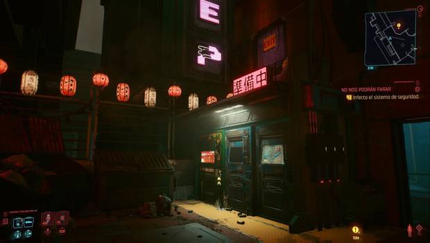 Cyberpunk 2077 - No nos podrán parar: contenedores junto a la puerta cerrada