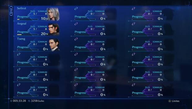 Crisis Core Final Fantasy VII Reunion - Capítulo 2: menú de la OMD con Tseng