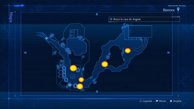 Crisis Core Final Fantasy VII Reunion - Capítulo 2: mapa con los puntos brillantes marcados