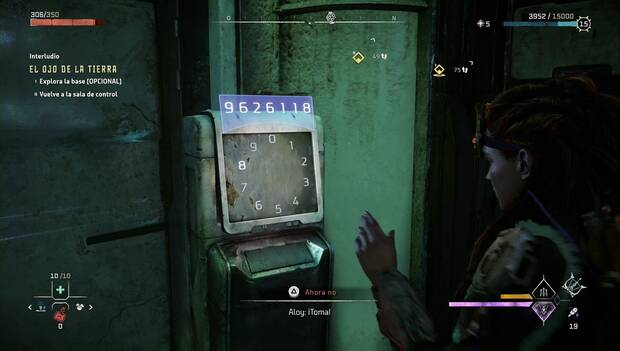 Horizon Forbidden West - El ojo de la tierra: panel con el código en el fondo de la base