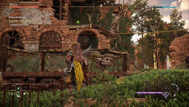 Horizon Forbidden West - Ruinas de Bosque Azogado, vagoneta a modo de escalón