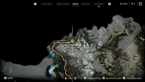 Horizon Forbidden West - Desafíos de carrera: ubicación de la Carrera de Lágrima Blancósea