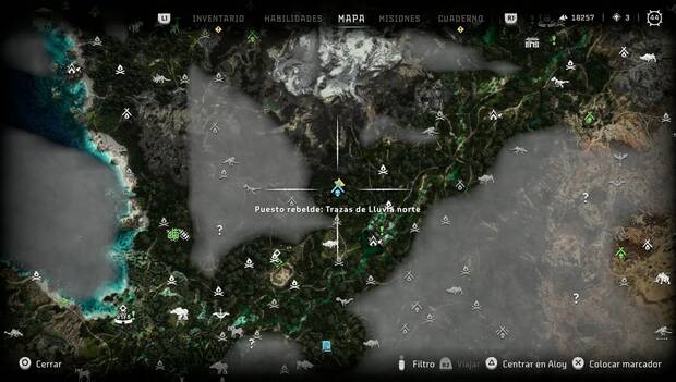 Horizon Forbidden West - Puestos rebeldes: ubicación del puesto Trazas de lluvia norte