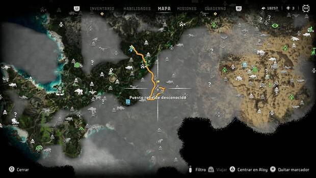 Horizon Forbidden West - Puestos rebeldes: ubicación del puesto Trazas de lluvia este