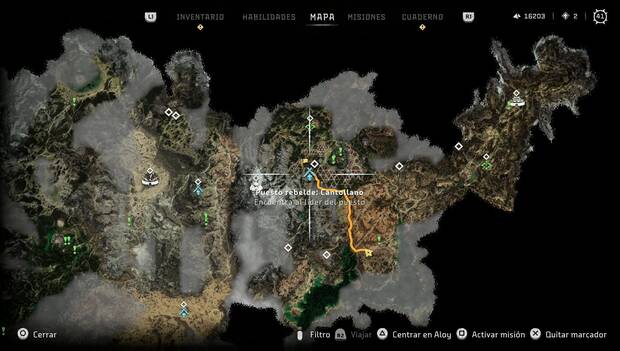 Horizon Forbidden West - Puestos rebeldes: ubicación del puesto Cantollano