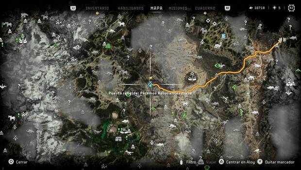 Horizon Forbidden West - Puestos rebeldes: ubicación del puesto Páramos Relucientes norte