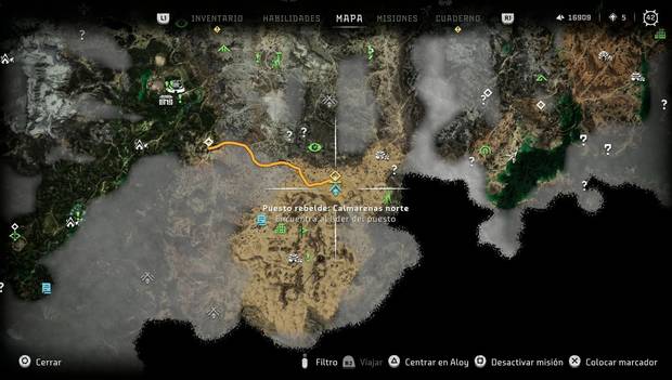 Horizon Forbidden West - Puestos rebeldes: ubicación del puesto Calmarenas norte