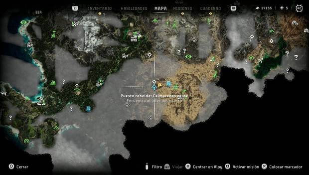 Horizon Forbidden West - Puestos rebeldes: ubicación del puesto Calmarenas oeste