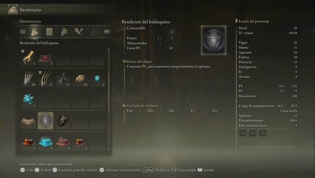 Elden Ring - Debuff oculto: Bendición del baldaquino en el inventario