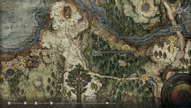 Elden Ring - Península del Llanto, ubicación de las Ruinas del bosque del semihumano
