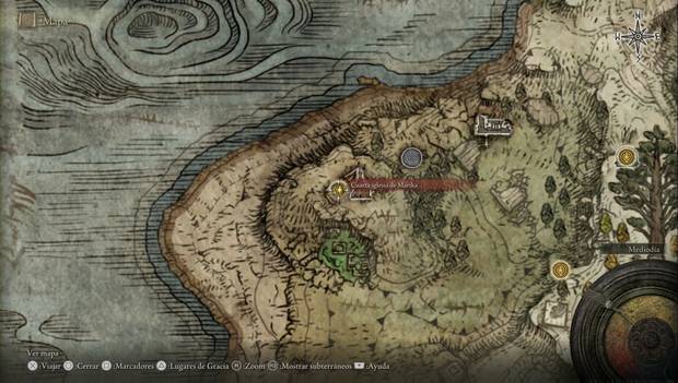 Elden Ring - Península del Llanto, ubicación de la Cuarta iglesia de Márika