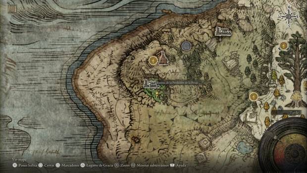 Elden Ring - Península del Llanto, ubicación de las Ruinas de la Perdición de la Bruja