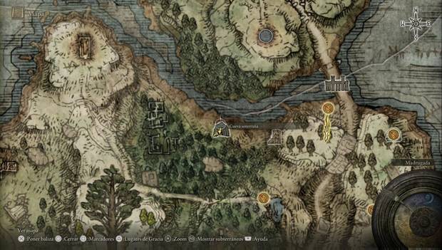 Elden Ring - Península del Llanto, ubicación de la Cueva soterraña