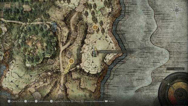 Elden Ring - Península del Llanto, ubicación de la Torre de Oridys