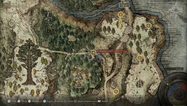 Elden Ring - Península del Llanto, ubicación de Sur de la torre vigía