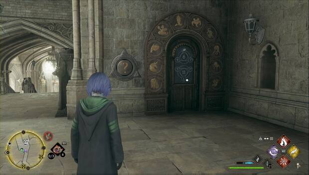 Hogwarts Legacy - Pueras de acertijo en La Gran Escalera: puerta sobre la llama Flu de la Gran Escalera