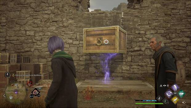 Hogwarts Legacy - La prueba de Charles Rookwood: caja flotando junto a la grieta del muro