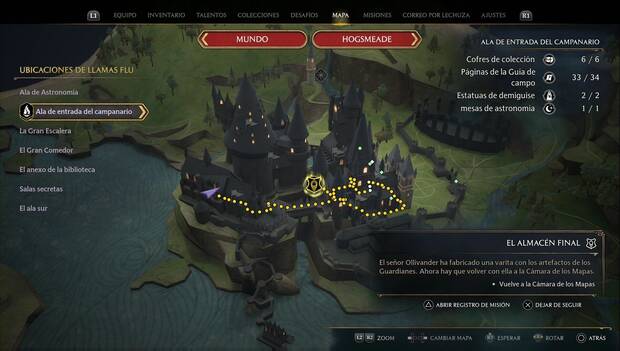 Hogwarts Legacy - el almacén final: marcador de la misión principal
