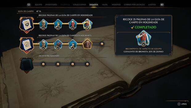 Hogwarts Legacy - El secreto del guardapelo: desafío de Páginas de Guía de campo de Hogsmeade completado