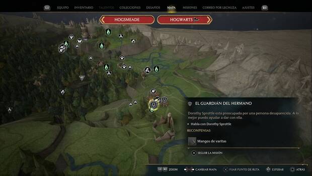 Hogwarts Legacy - Misiones secundarias: ubicación de El guardián del hermano