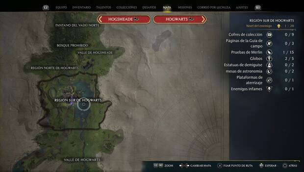 Hogwarts Legacy - Estatuas de demiguise: mapa de Región sur de Hogwarts