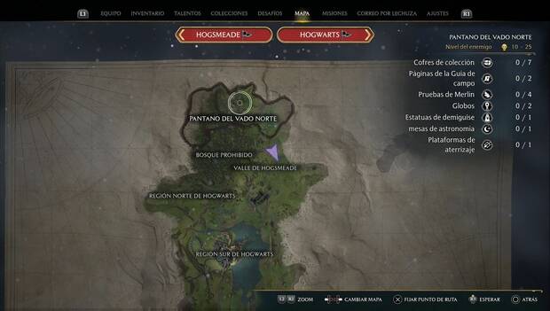 Hogwarts Legacy - Estatuas de demiguise: mapa del Pantano del Vado Norte
