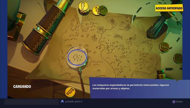 Fortnite Battle Royale - Busca el punto que señala la lupa en la pantalla de carga del mapa del tesoro