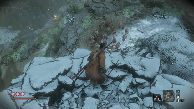 Sekiro - Valle sumergido: grupo de monos salvajes armados