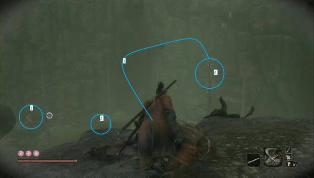 Sekiro - Profundidades de Ashina: posición de los enemigos en la charca venenosa