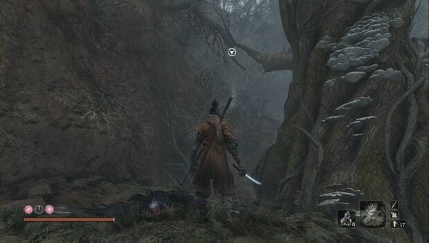Sekiro - Profundidades de Ashina: punto desde el que impulsarte con el arpeo tras el árbol