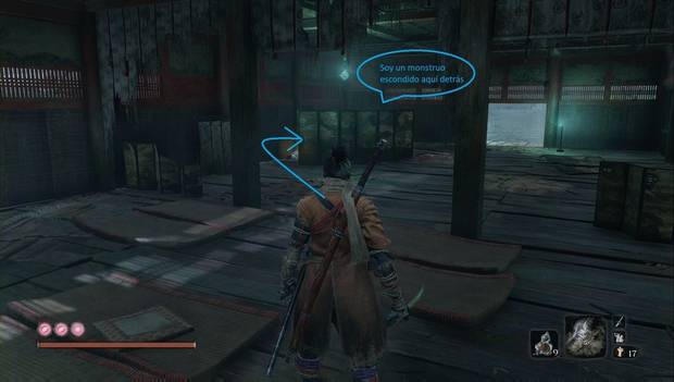 Sekiro - Palacio del Manantial: biombo tras el que se oculta un enemigo