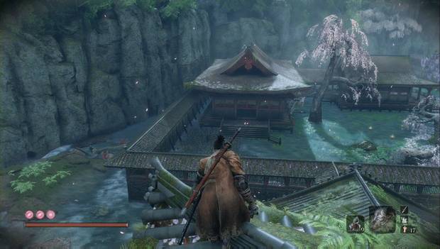 Sekiro - Palacio del Manantial: casa al borde de la cascada