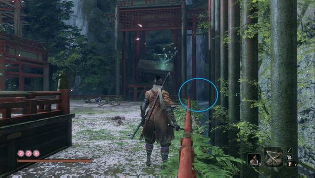 Sekiro - Palacio del manantial: cascada donde está el Cebo valioso