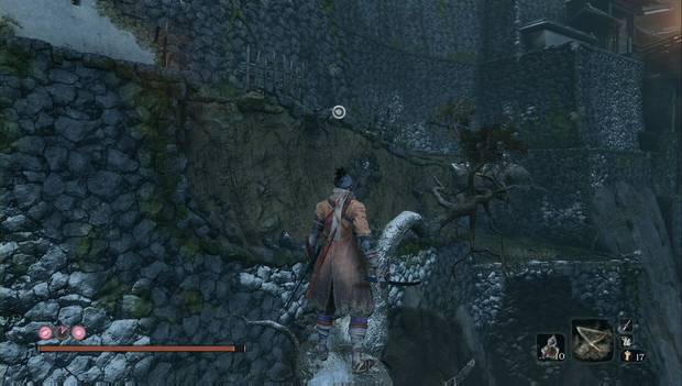 Sekiro - Castillo Ashina (Guerra): punto para enganchar el arpeo en el embalse