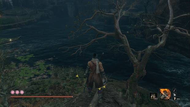 Sekiro: Shadows Die Twice - Estanque de la Aldea Mibu con la carpa de ojos rojos