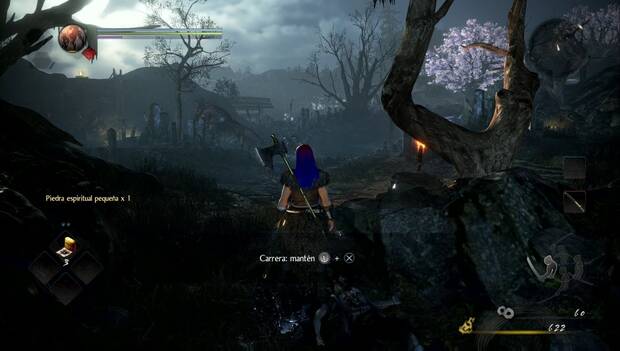 Nioh 2 - La aldea de los cerezos malditos: cementerio con el Yokai gigante