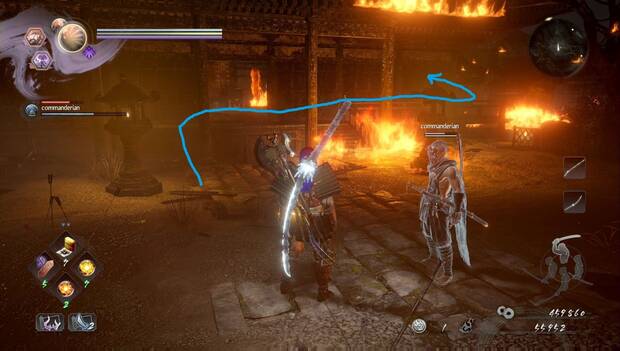 Nioh 2 - Las llamas enfurecidas: rincón donde está el cuarto Kodama