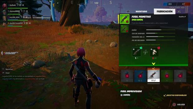 Fortnite - Pestaña de fabricación de armas primitivas