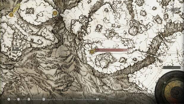 Elden Ring - Picos de los Gigantes este, ubicación de la Iglesia del Reposo