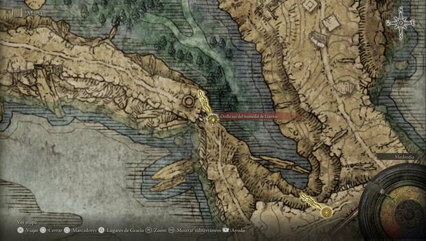 Elden Ring - Explorando Liurnia este, ubicación de la Orilla sur del humedal de Liurnia