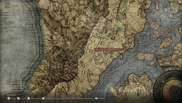 Elden Ring - Liurnia oeste, ubicación de la Orilla norte del humedal de Liurnia