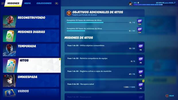 Fotnite C3T2: misiones de Hitos